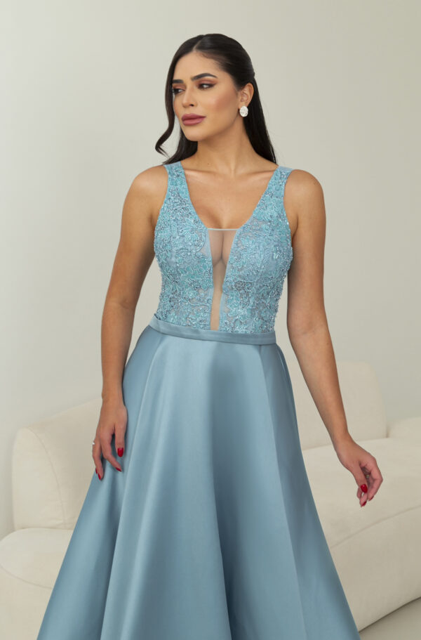 5842 - Vestido Fiona Zibeline, busto bordado e saia rodada - 36 38 40 42 - Azul - Image 4