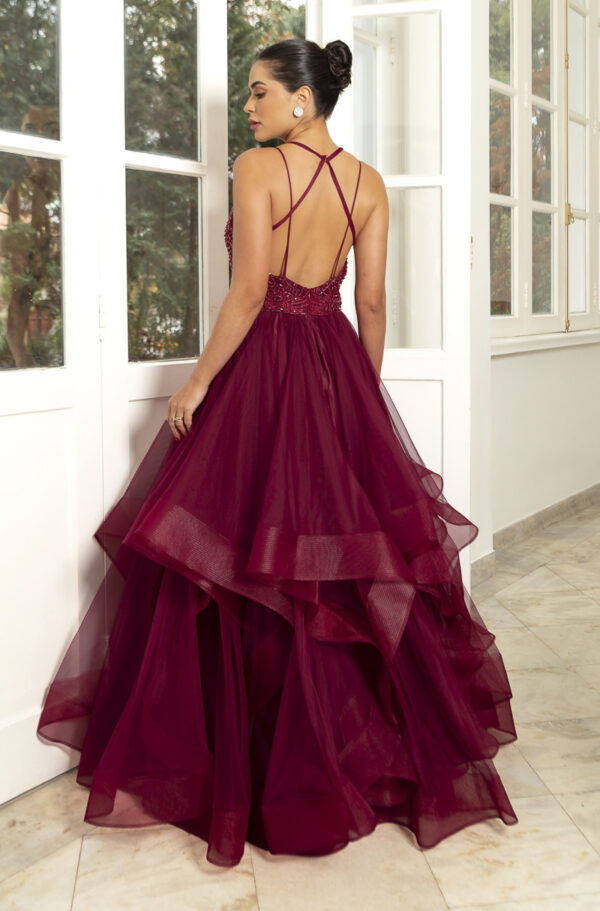 5801 - Vestido Hattie Bordado, alça dupla e saia cascata - 40 42 - Marsala - Image 5