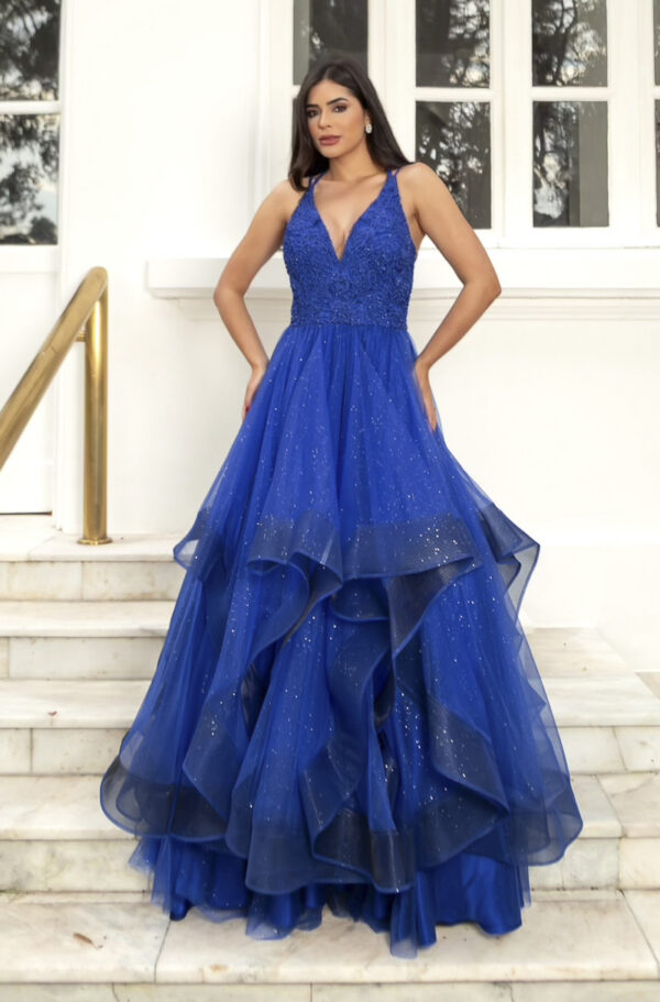5801 - Vestido Hattie Bordado, alça dupla e saia cascata - 40 42 - Royal