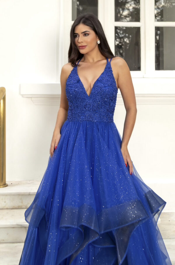 5801 - Vestido Hattie Bordado, alça dupla e saia cascata - 40 42 - Royal - Image 4