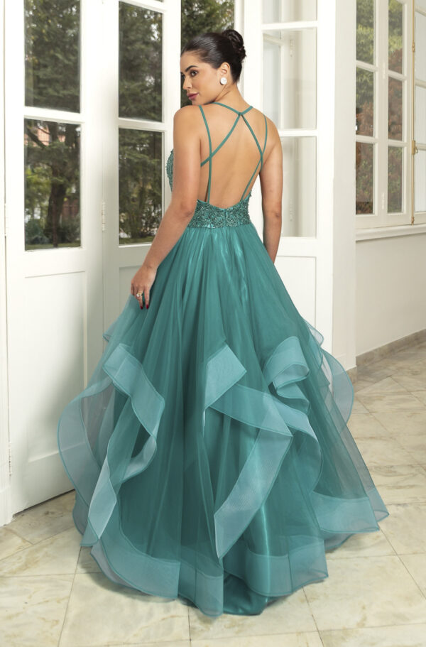 5801 - Vestido Hattie Bordado, alça dupla e saia cascata - 40 42 - Verde - Image 4
