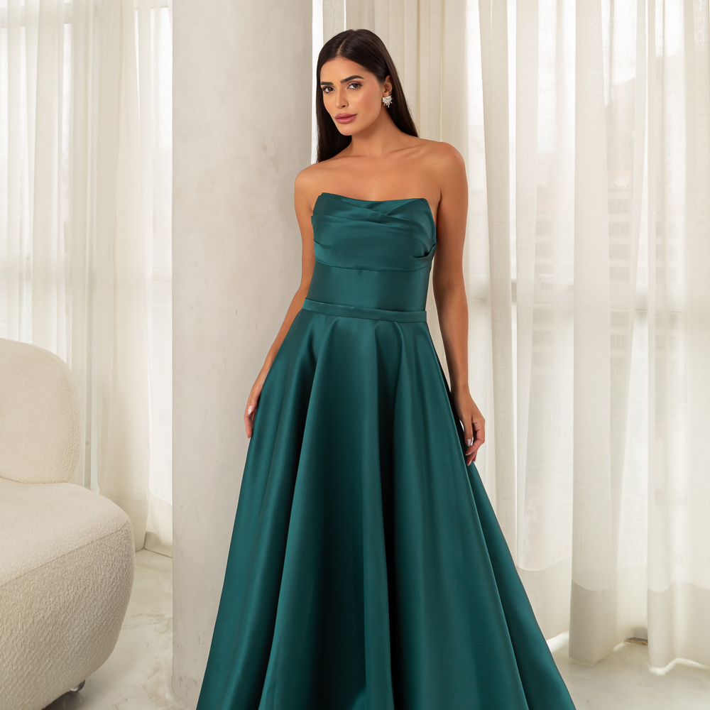 5832 - Vestido Shiloh Zibeline, prega frontal e saia rodada - Musgo